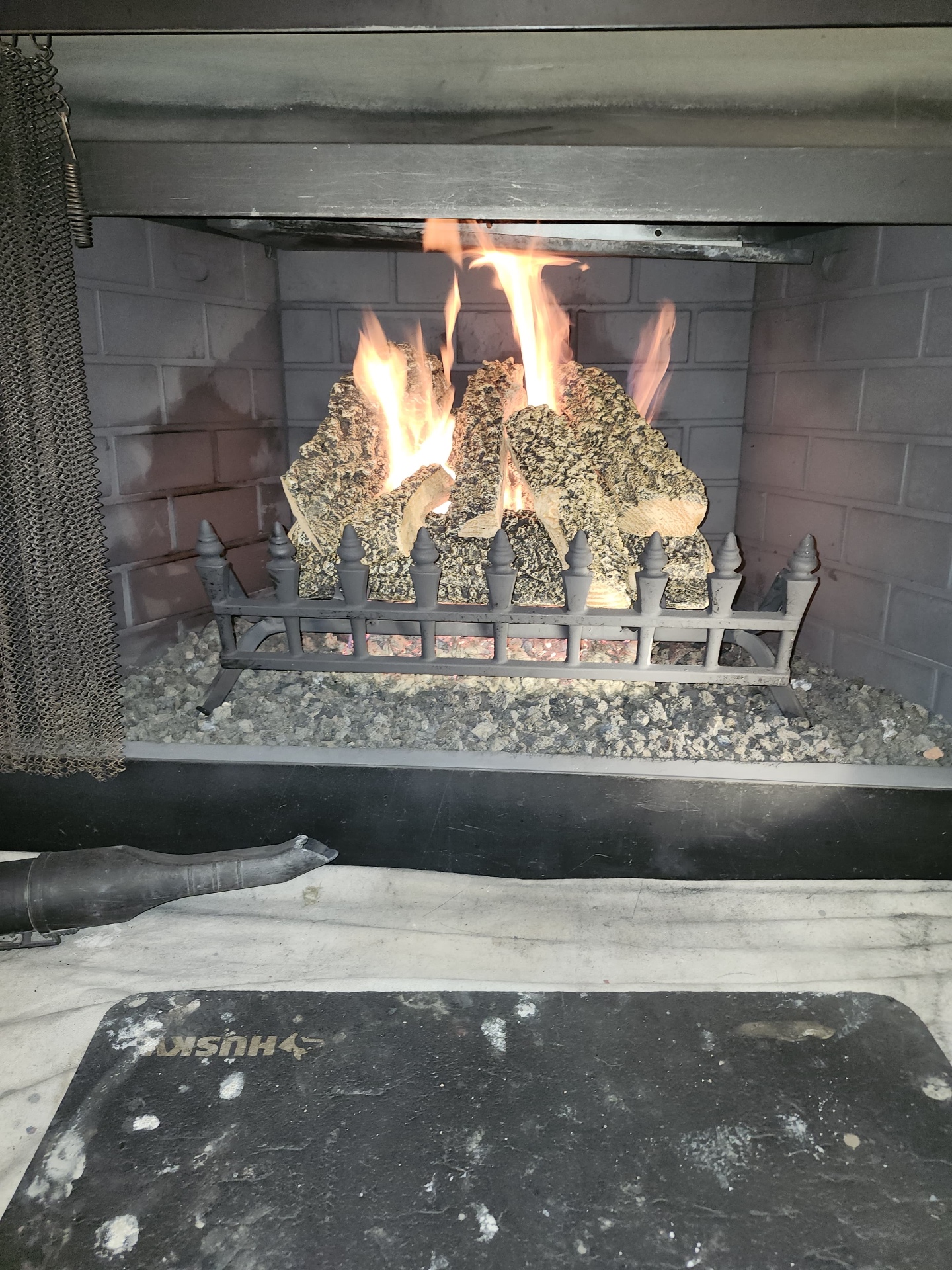 Gas fireplace operating after service
